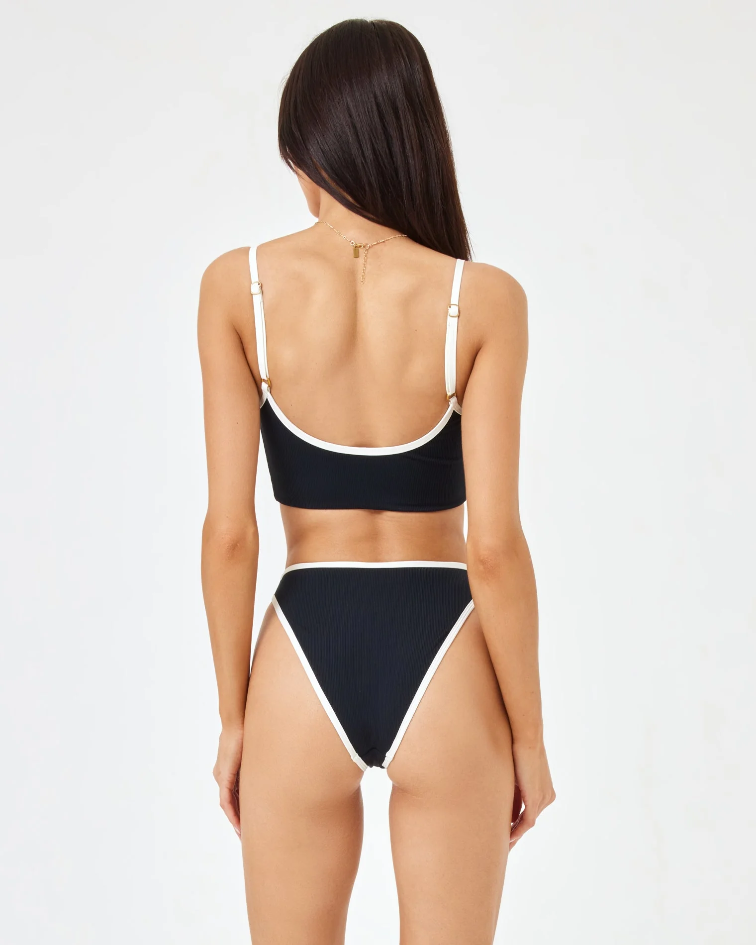 Ribbed Adalyn Bikini Top - Black-Cream - Image 4