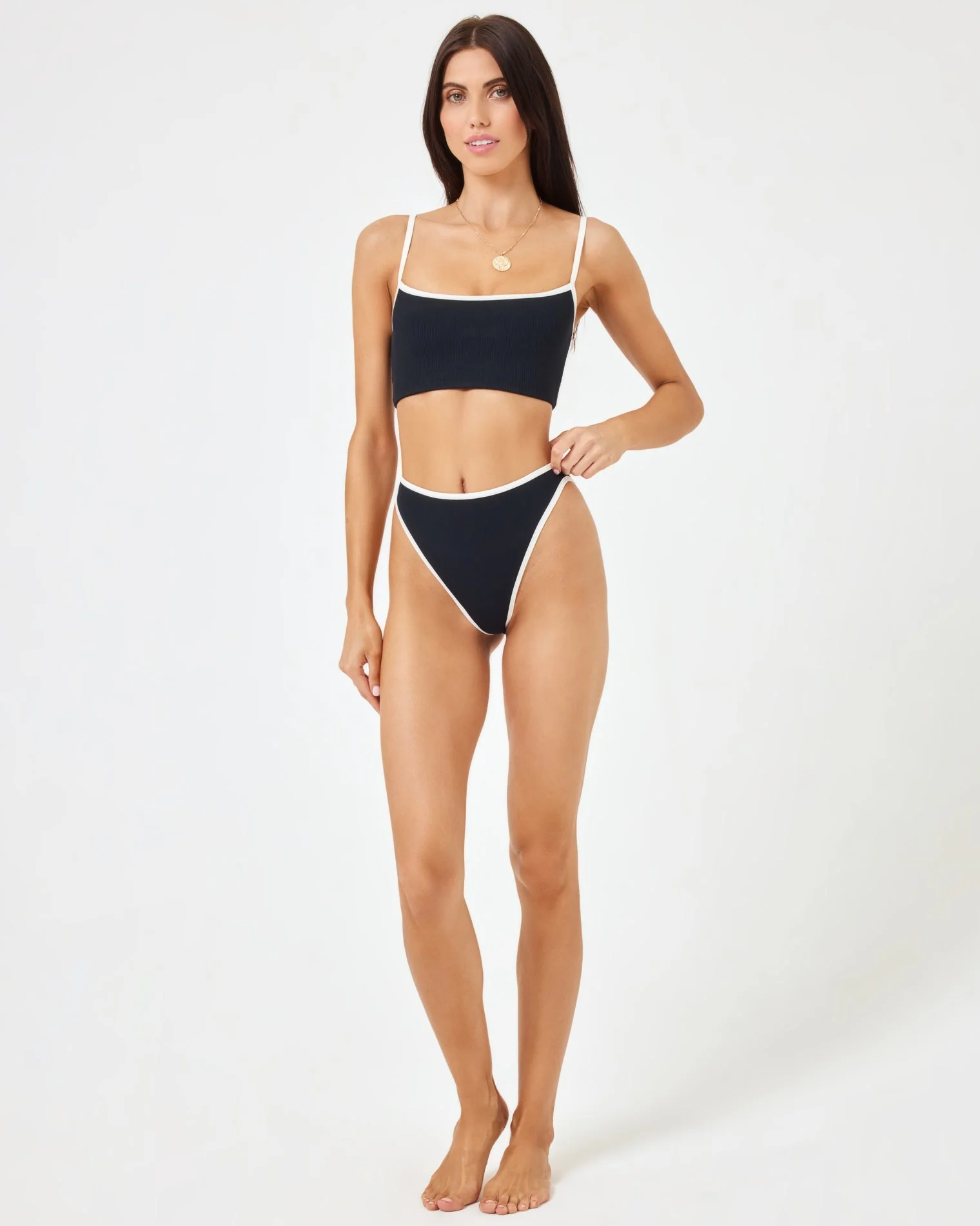 Ribbed Adalyn Bikini Top - Black-Cream - Image 5